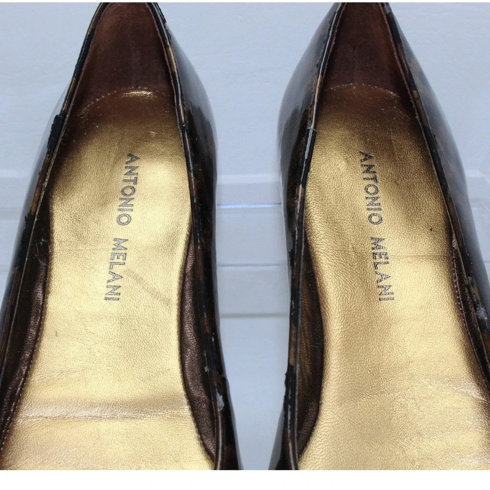 Antonio Melani Leopard Print Patent Leather Ballet Flats Brown Tan Womens 7M